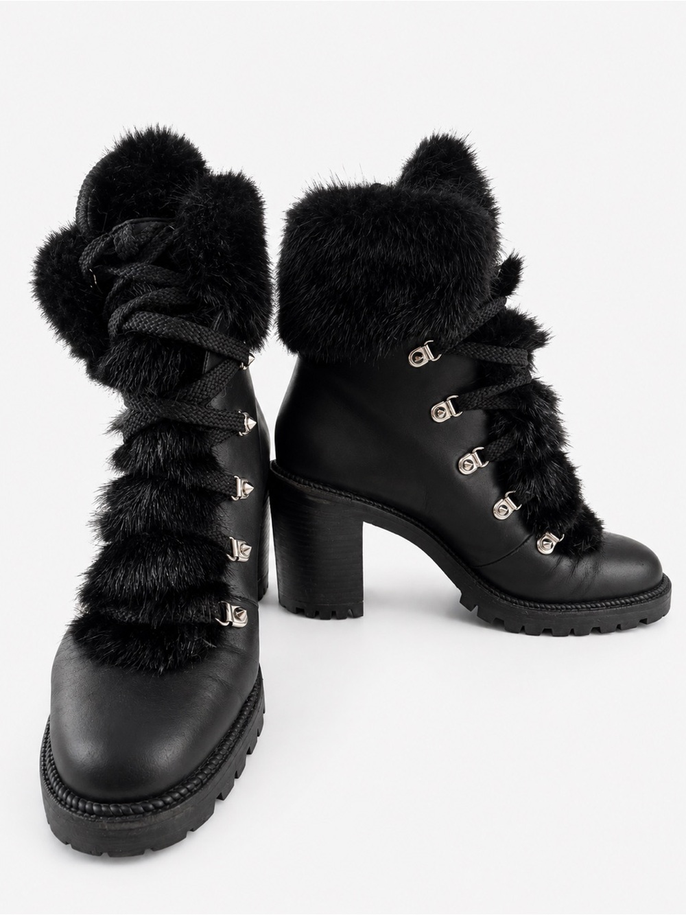 Christian Louboutin Fanny 70 Black Fur Ankle Boots